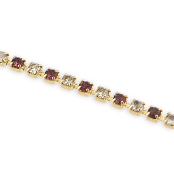 Vintage Rhinestone Tennis Bracelet Gold Plated Purple & Clear Stones - Picture 3 of 5